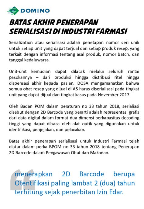 (PDF) Batas Akhir Penerapan Serialisasi BPOM 2D .